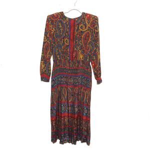 Vintage Lady Carol of New York Paisley Dress Long Sleeve Midi  Size 16